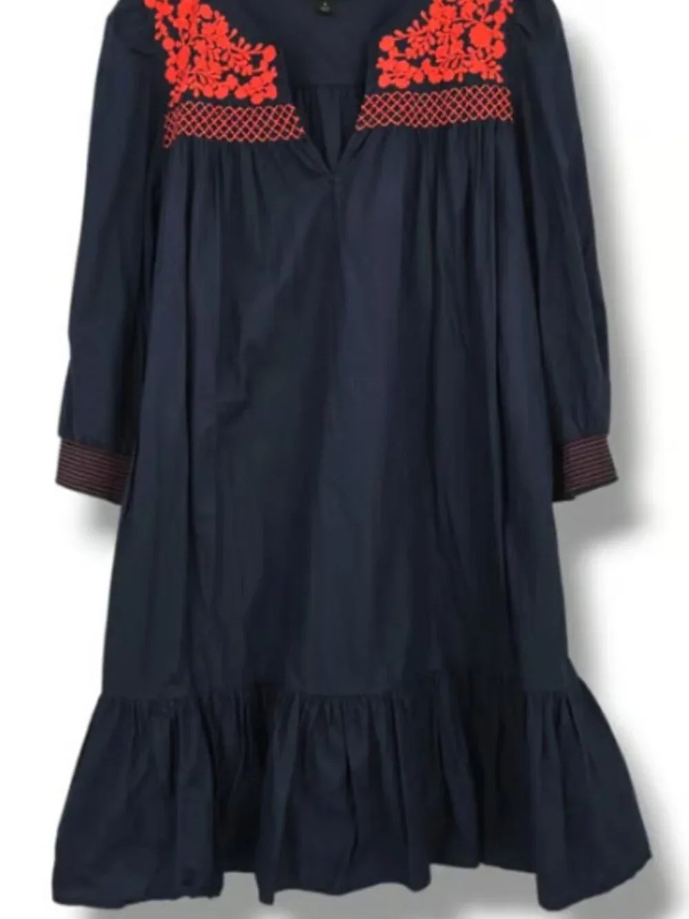 J. Crew Dark Blue Dress with Bright Orange Highlights